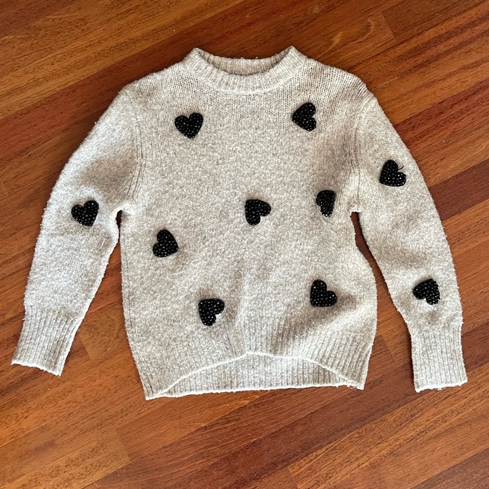 Zara heart beaded gray sweater kids size 9 - 10